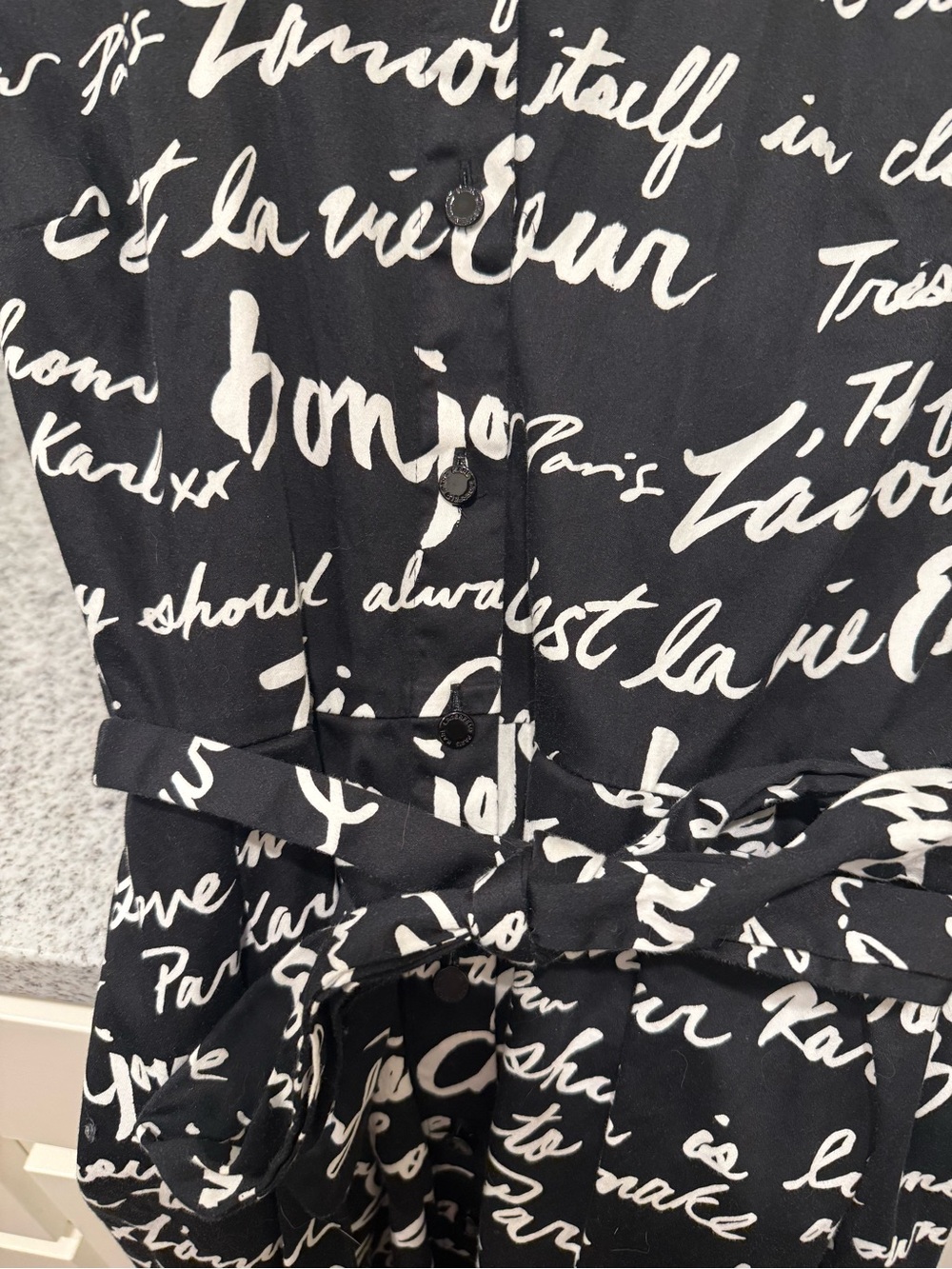Karl Lagerfeld Black and White Script Tie-Waist Shirt Dress - Picture 3 of 4